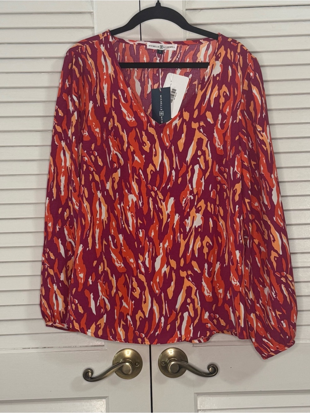 NIC+ZOE Red & Orange V-Neck Printed Blouse